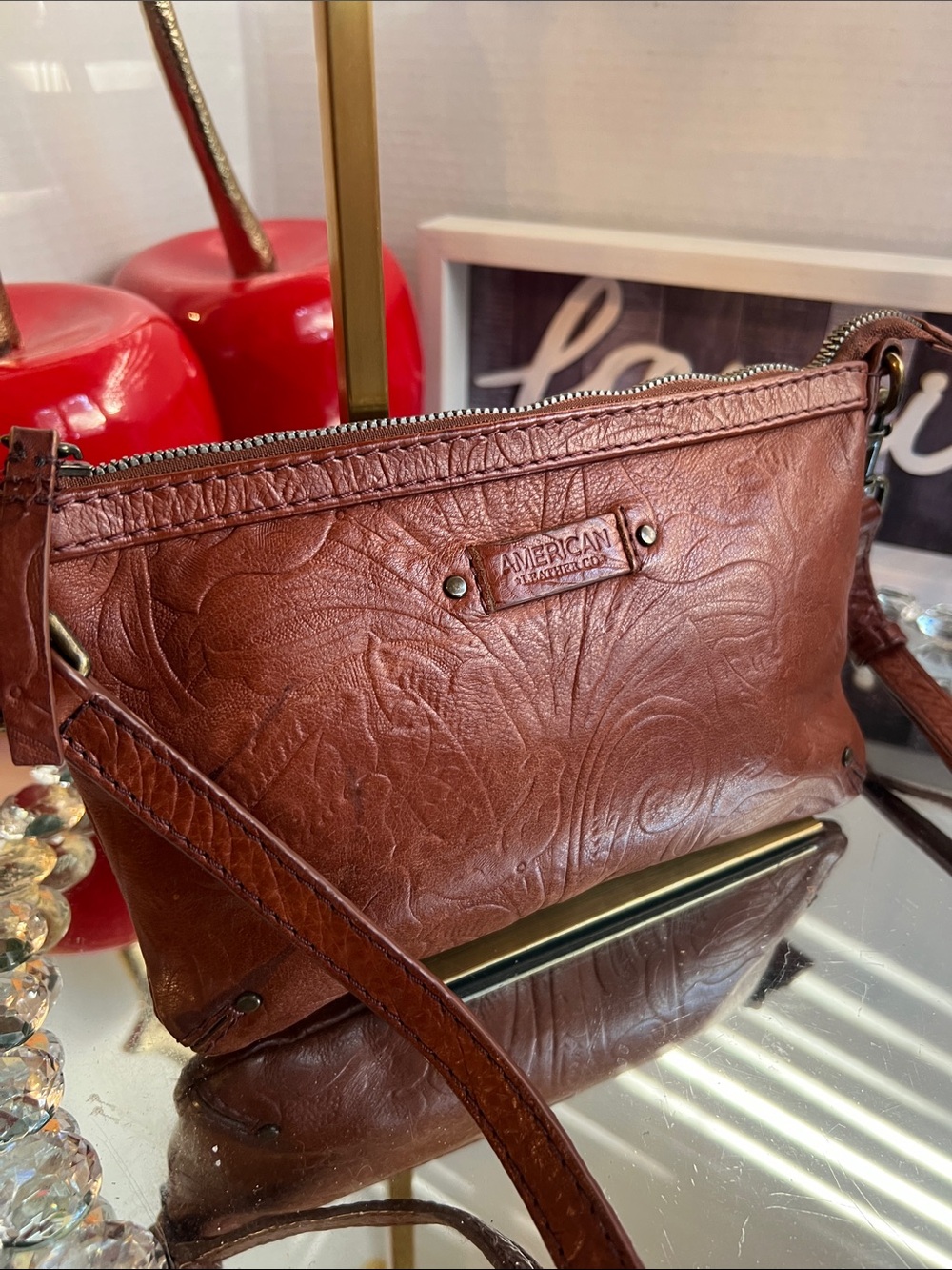 American leather Vintage-Inspired Brown Crossbody Bag by Merona